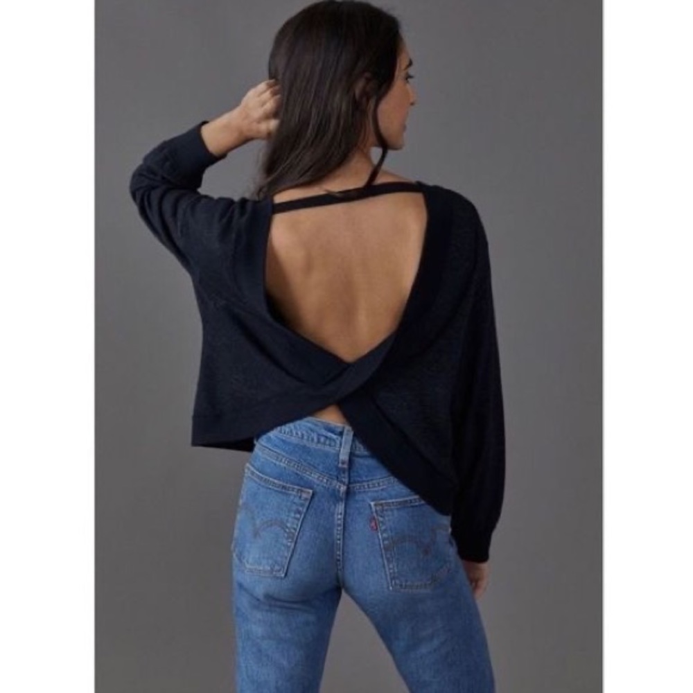 Anthropologie Pilcro Ryanne Open-Back Sweatshirt in Black/Charcoal, Medium